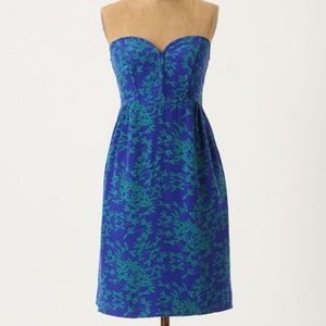 Anthropologie blue floral silk dress sundress 4 S